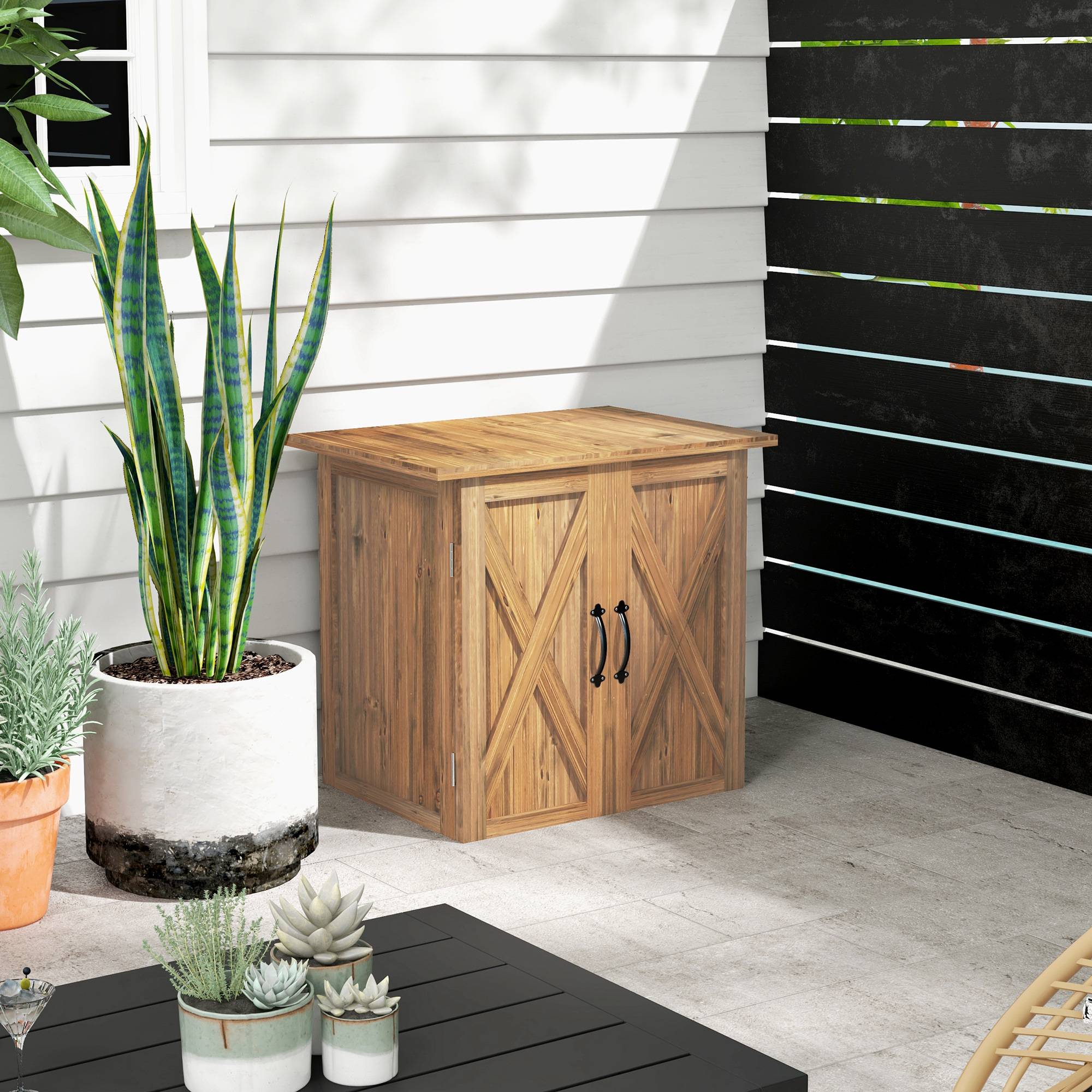ComfortXL - Armoire de jardin en bois de sapin 77 x 55 x 72 cm marron double porte rangement outils pour extérieur - Image 1