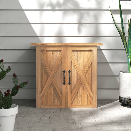 ComfortXL - Armoire de jardin en bois de sapin 77 x 55 x 72 cm marron double porte rangement outils pour extérieur - Image 7