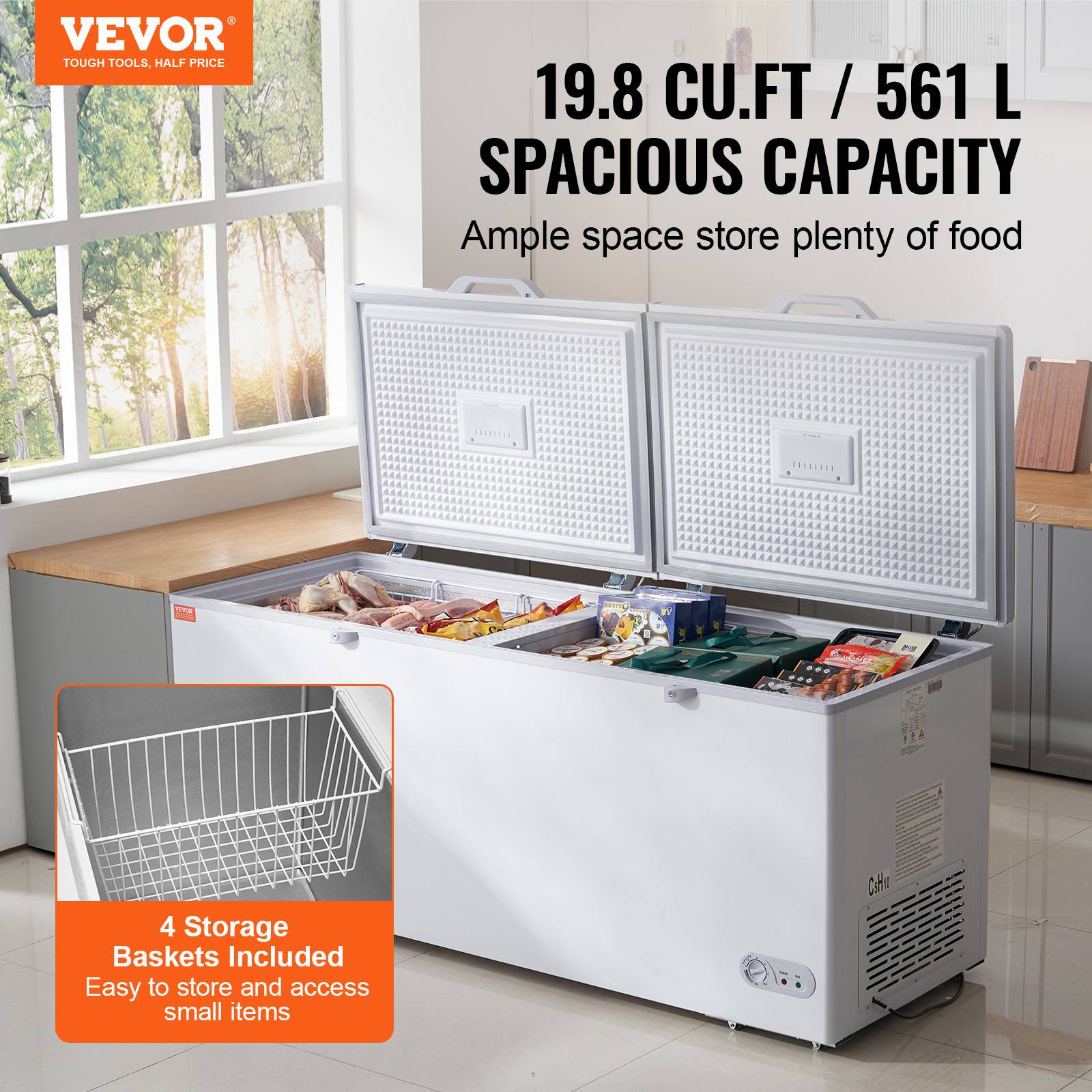 Vevor - VEVOR Congélateur coffre 561 L, double porte verrouillable. 7 niveaux, éclairage LED, 6 roues, 4 paniers. - Image 2