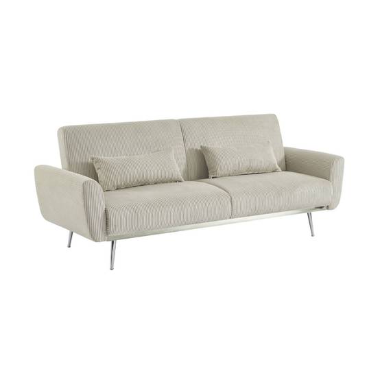 sweeek - Canapé convertible design en velours côtelé gris clair - Oskar - 3 places scandinave droit avec pieds métal chromé | sweeek - Image 2