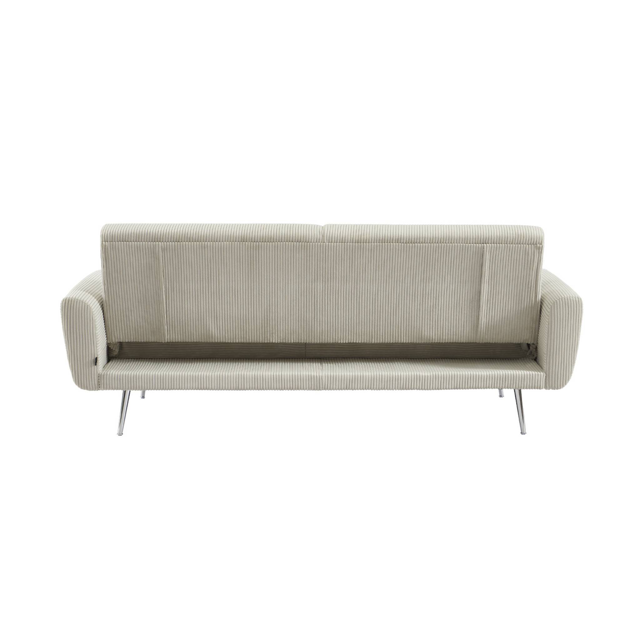 sweeek - Canapé convertible design en velours côtelé gris clair - Oskar - 3 places scandinave droit avec pieds métal chromé | sweeek - Image 7