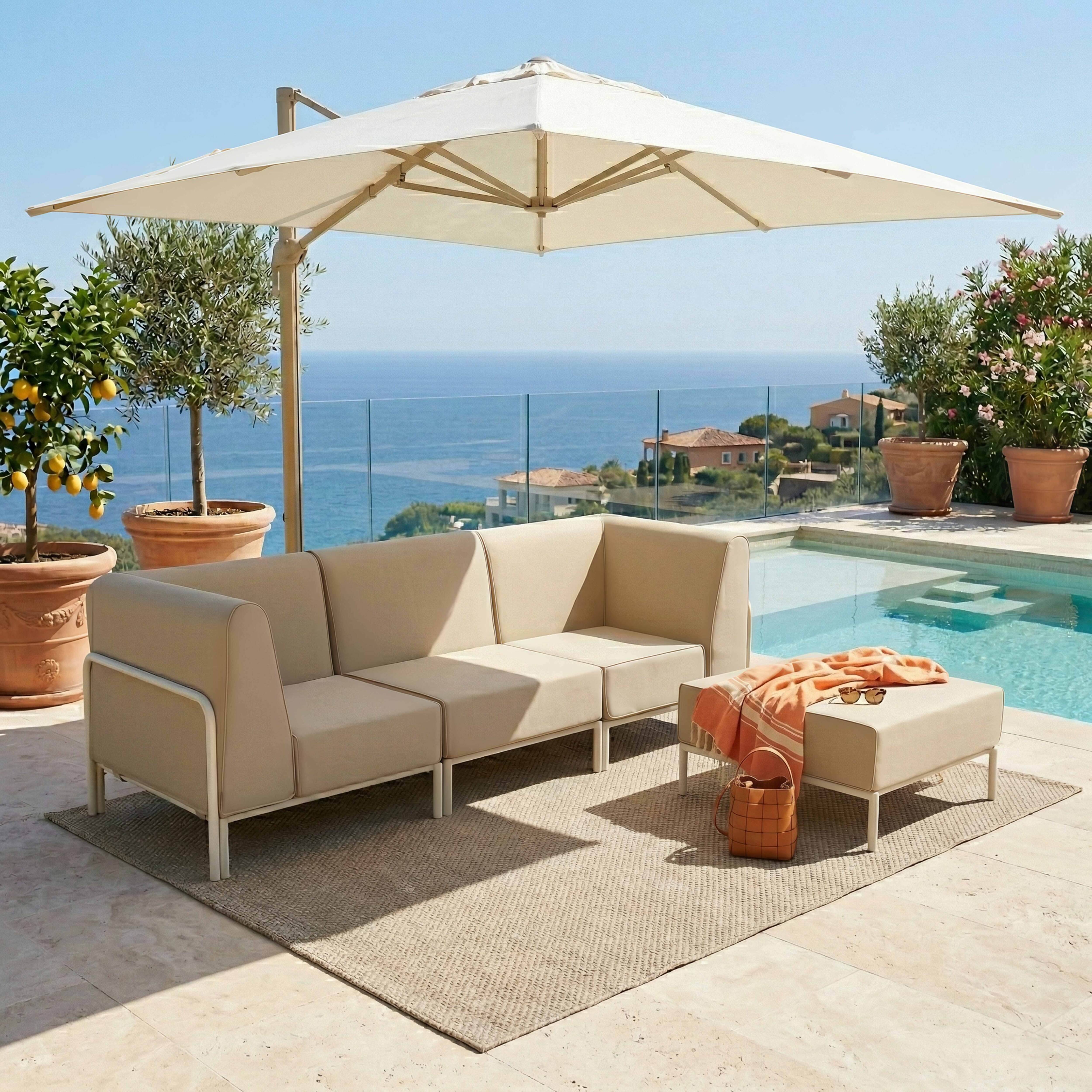 Oviala - Salon de jardin bas modulable uni 4 places beige Patio - Oviala - Image 2
