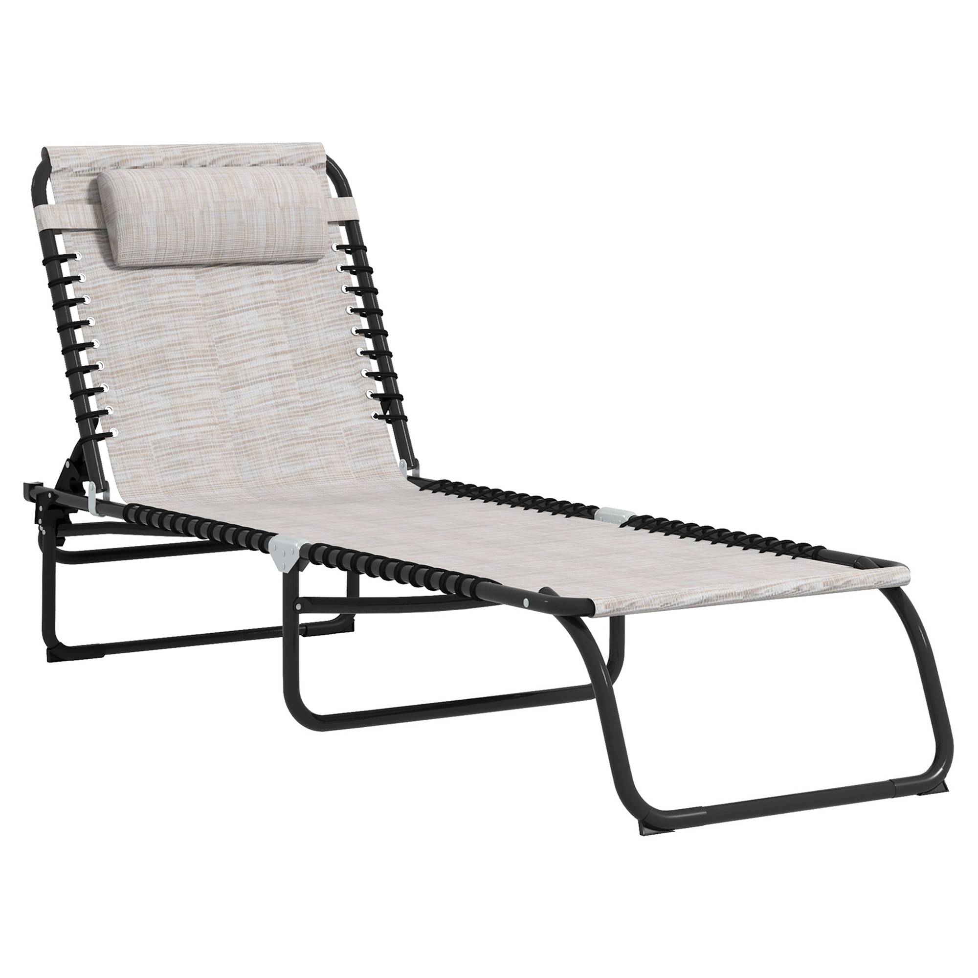 Outsunny - Bain de soleil transat pliable dossier inclinable multi-positions acier thermoplastique lacets élastiques noir textilène crème - Outsunny - Image 1