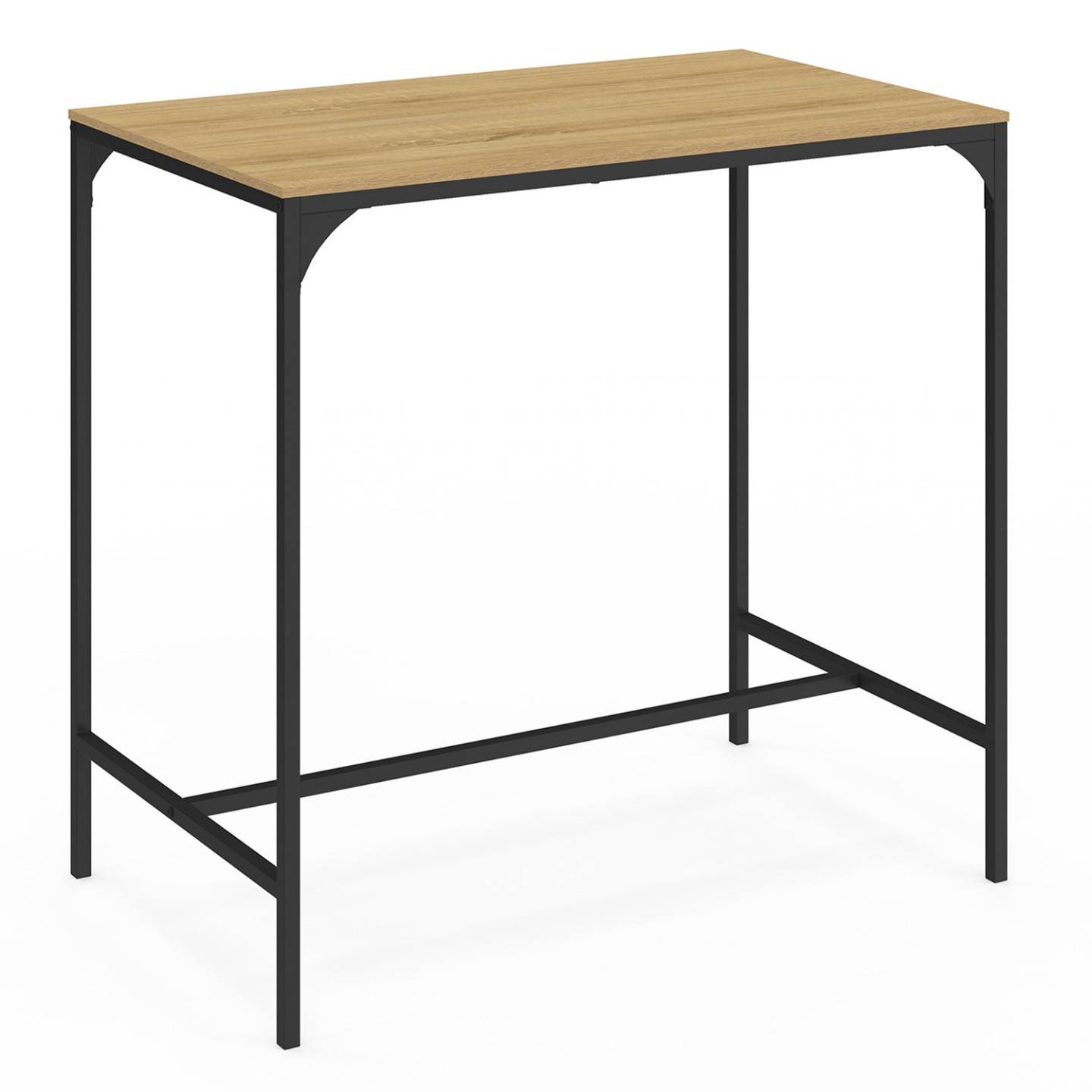 Ensemble table haute de bar DETROIT 100 cm et 4 tabourets bois et métal noir design industriel - Image 4