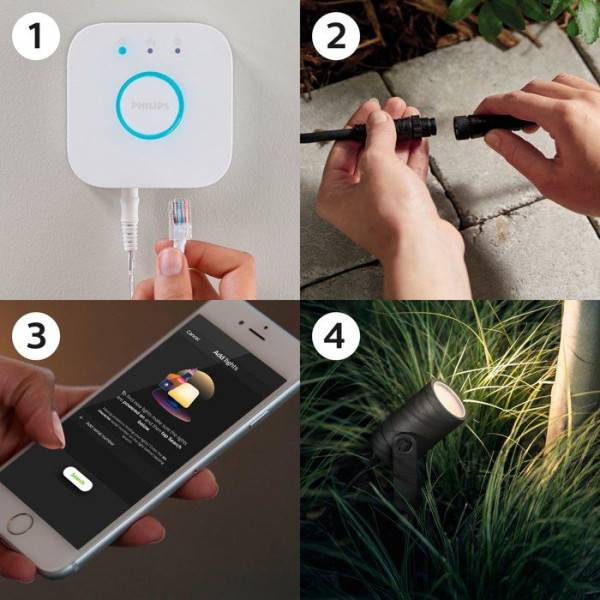 Philips - Projecteur de jardin - PHILIPS HUE - Lily - Lumiere blanche et colorée - Noir - Basse tension - Extension - IP67 - Image 6