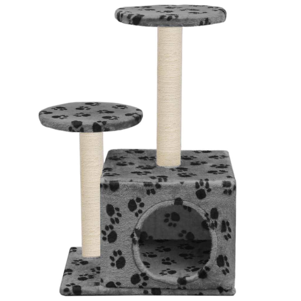 Helloshop26 - Arbre à chat griffoir grattoir niche jouet animaux peluché en sisal 60 cm gris motif de pattes - Image 3