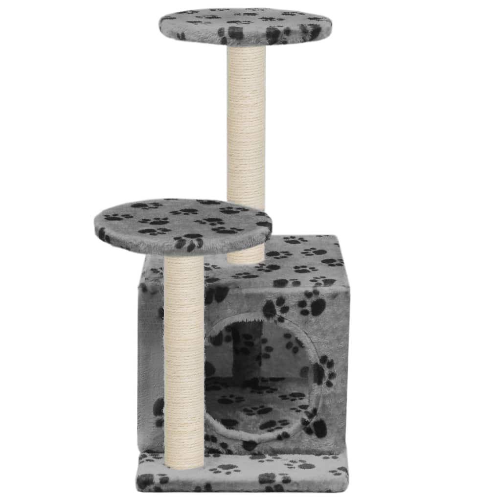 Helloshop26 - Arbre à chat griffoir grattoir niche jouet animaux peluché en sisal 60 cm gris motif de pattes - Image 4
