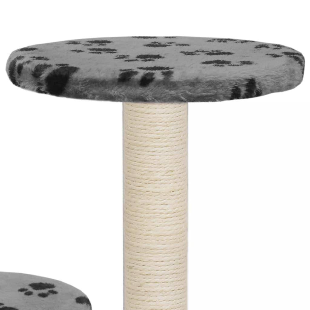 Helloshop26 - Arbre à chat griffoir grattoir niche jouet animaux peluché en sisal 60 cm gris motif de pattes - Image 5