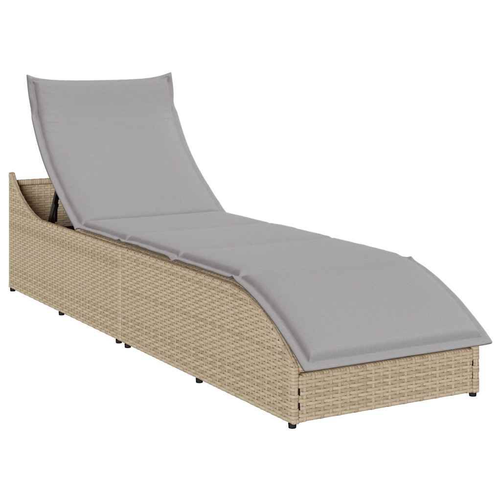 Maison Chic - Bain de soleil - Transat pliante coussin et rangement beige résine tressée HL129 - Image 2
