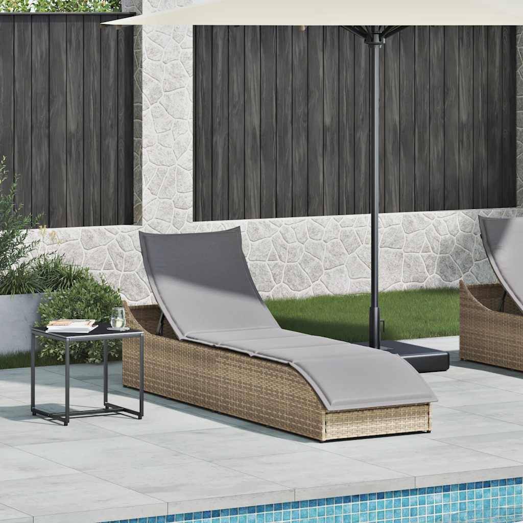 Maison Chic - Bain de soleil - Transat pliante coussin et rangement beige résine tressée HL129 - Image 1