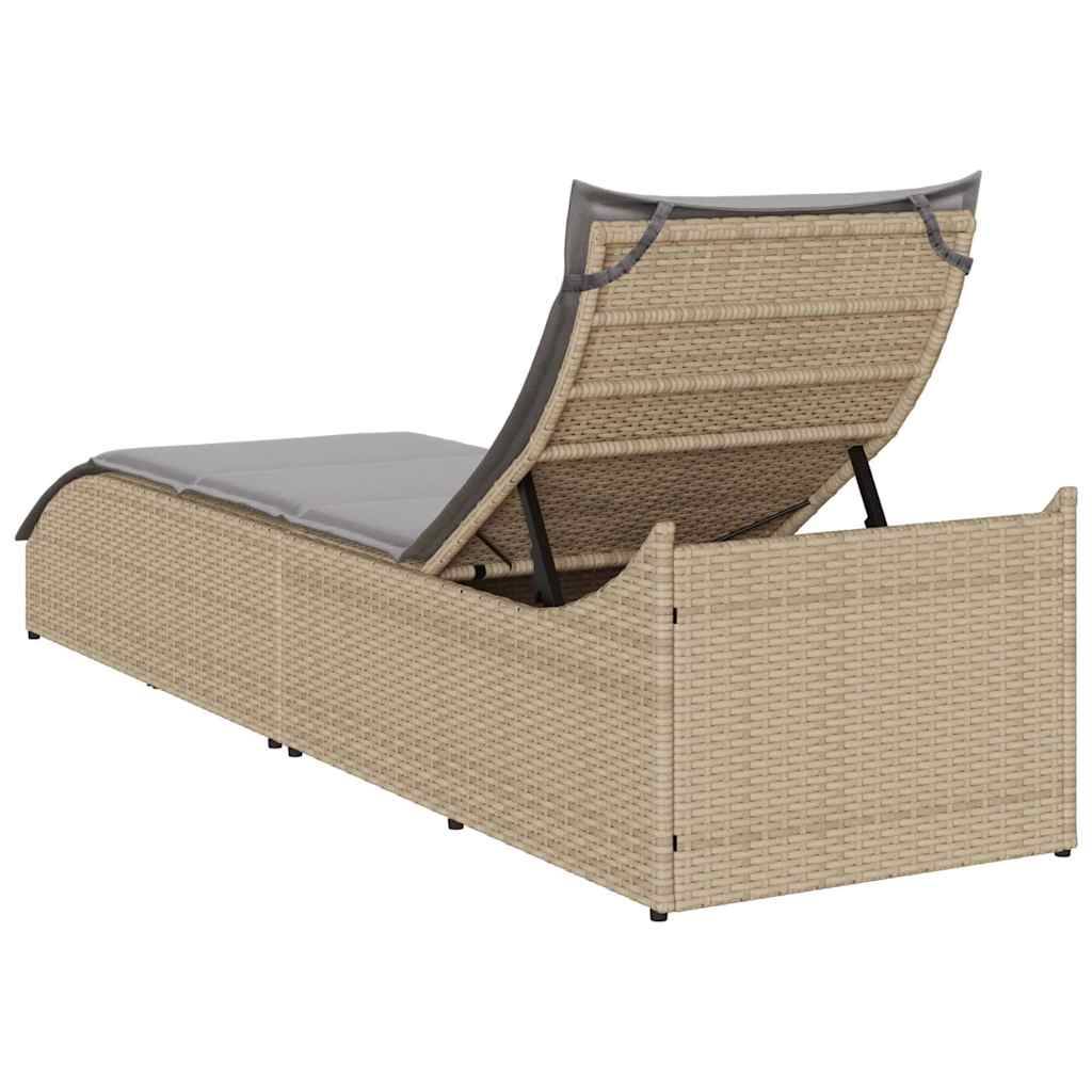 Maison Chic - Bain de soleil - Transat pliante coussin et rangement beige résine tressée HL129 - Image 7