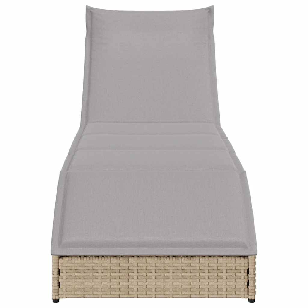 Maison Chic - Bain de soleil - Transat pliante coussin et rangement beige résine tressée HL129 - Image 5
