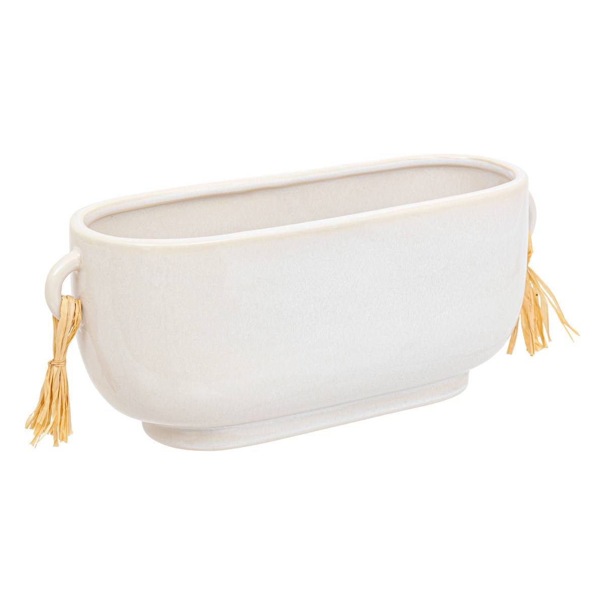 Atmosphera - Jardinière en Céramique émaillée Blanche avec pompons L 30 cm - Image 1