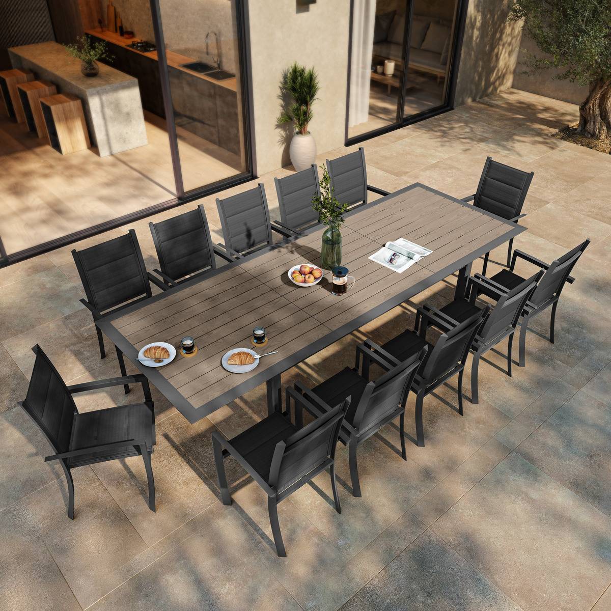 Hesperide - Table de jardin extensible "Allure" effet bois muscade & graphite 12 places en aluminium traité époxy Hespéride - Image 6