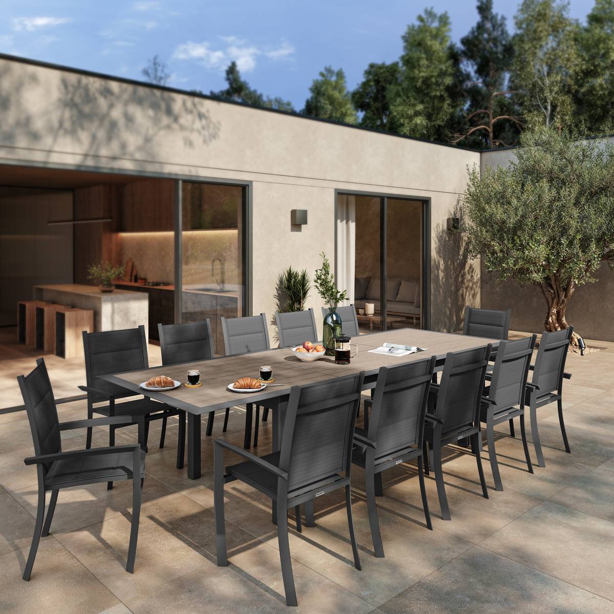 Hesperide - Table de jardin extensible "Allure" effet bois muscade & graphite 12 places en aluminium traité époxy Hespéride - Image 1