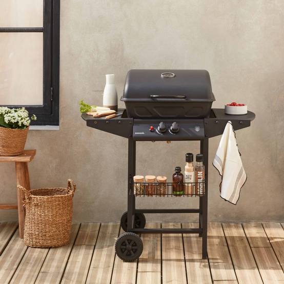 Barbecue au gaz - Aramis - Cuisine extérieure 2 brûleurs avec tablettes latérales et thermomètre | sweeek - Image 1