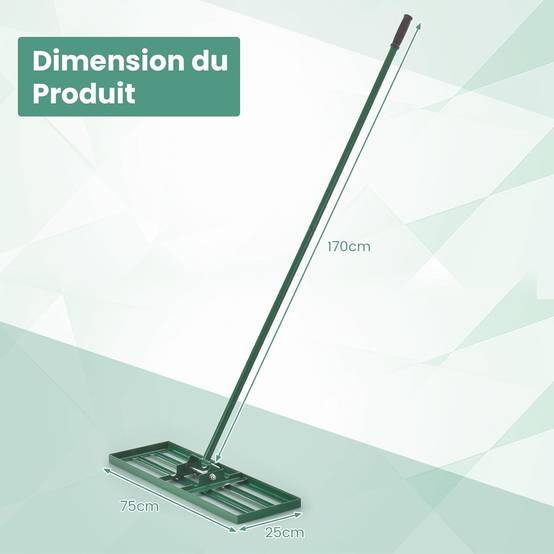 Râteau de Nivellement de Pelouse, Outil de Nivellement de Sol Robuste 75 x 25 cm avec Poignée de 170 cm, Niveleur de Sol, Vert - Image 5