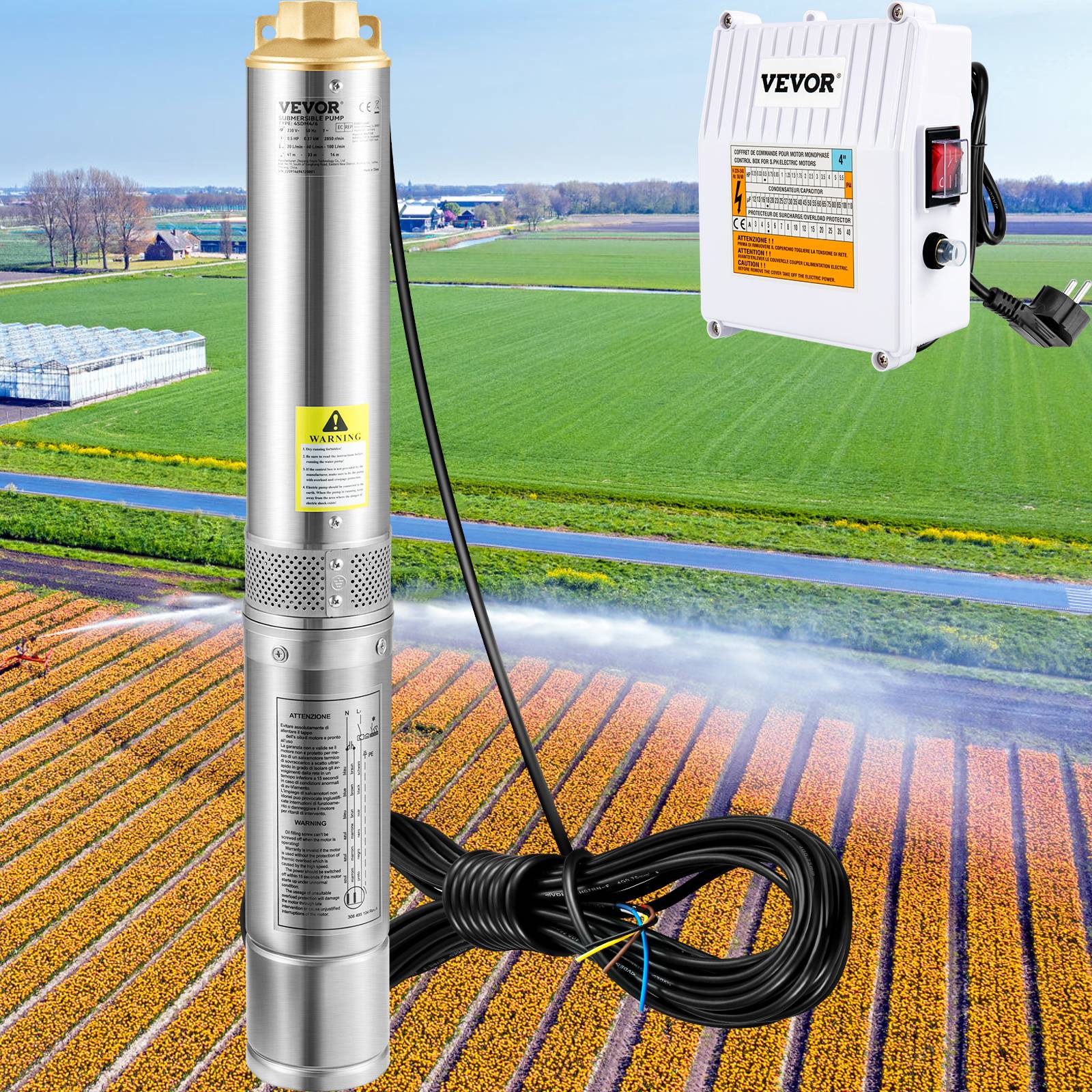 VEVOR Pompe Immergée Pompe à Eau pour Puits Profond Inox 370 W 6600 L/h 44 m - Image 8