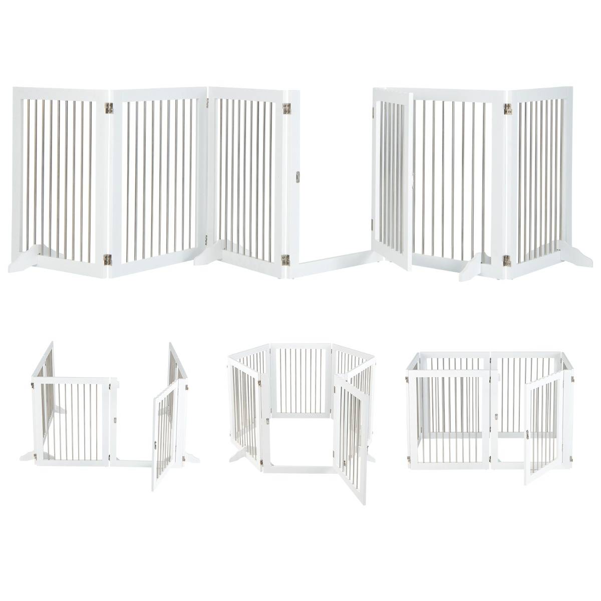 Barrière de Sécurité pour Chien à 6 Panneaux en Acier Inoxydable Parc Pliable de 366CM de Large avec Porte Verrouillable Blanc - Image 1