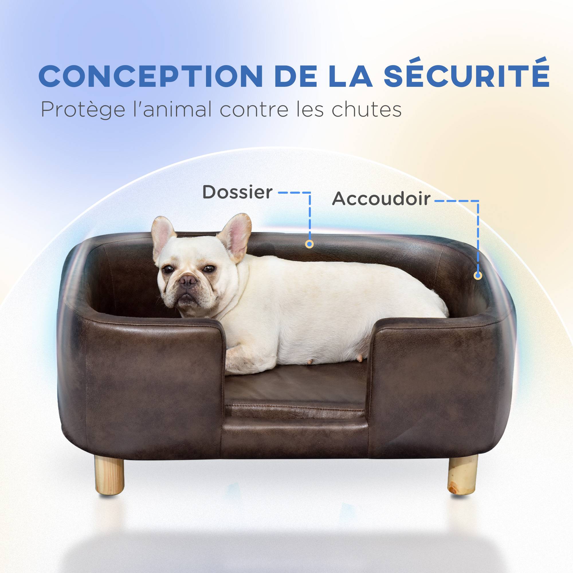 Sans Marque - Canapé chien lit pour chien chat avec rebord coussin moelleux pieds bois massif dim. 74 x 48,5 x 31 cm revêtement micro-fibre chocolat - Image 7