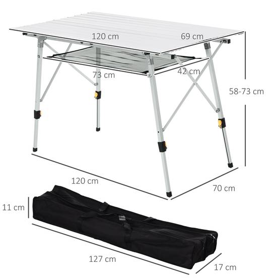 Table de camping pliante aluminium gris 120 x 70 x 73 cm - PANGIVO - Image 5