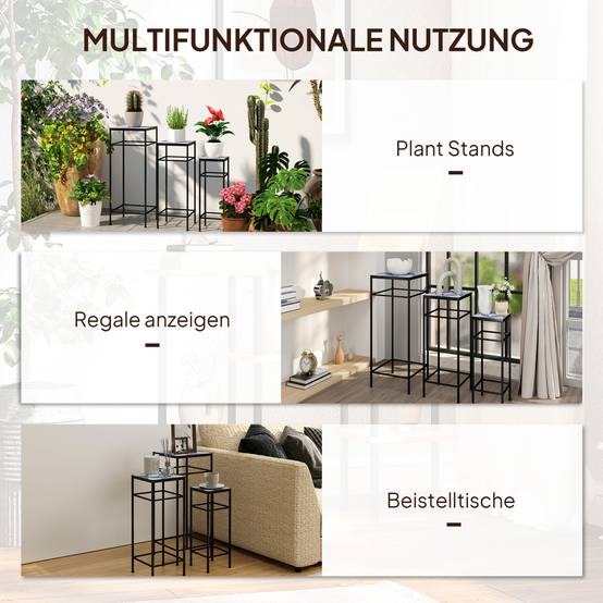 Lot 3 sellettes porte-plantes métal terrasse extérieur mosaïque bleu blanc 28x28x71cm - ComfortXL Outdoor Living - Image 9