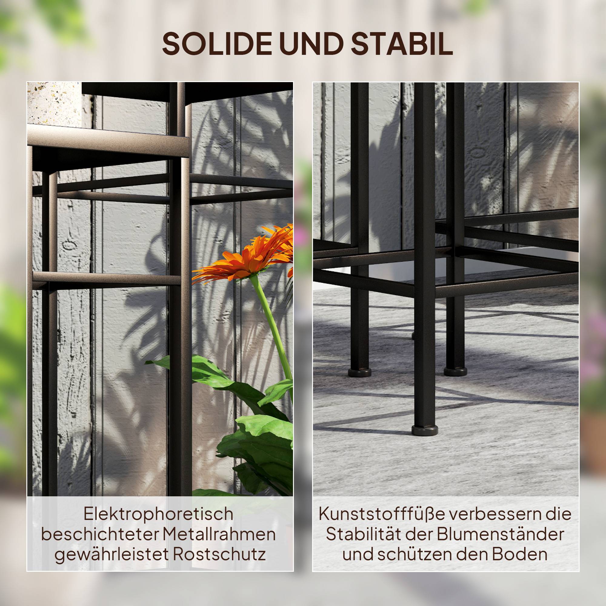 Lot 3 sellettes porte-plantes métal terrasse extérieur mosaïque bleu blanc 28x28x71cm - ComfortXL Outdoor Living - Image 8
