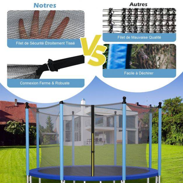 Helloshop26 - Filet de sécurité pour trampoline 366 cm avec 8 poteaux fermeture eclair double et boucles de protection intérieur/extérieur - Image 3