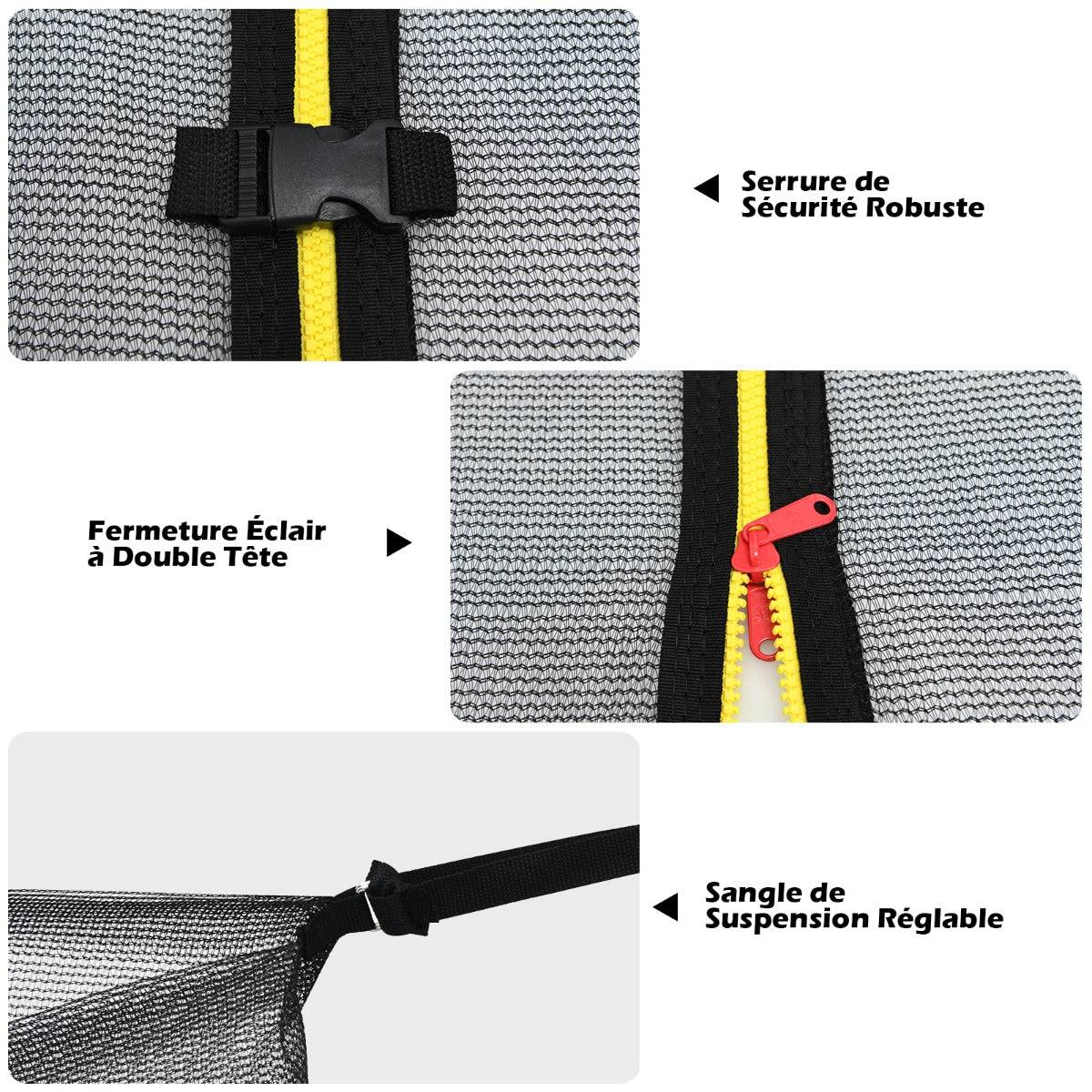 Helloshop26 - Filet de sécurité pour trampoline 366 cm avec 8 poteaux fermeture eclair double et boucles de protection intérieur/extérieur - Image 2