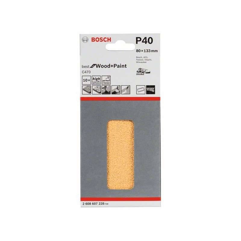 Bosch - 10 feuilles abrasives BOSCH C470 pour ponceuse vibrante 80 x 133 mm Best for Wood and Paint 8 trous - taille  - BOSCH ACCESSOIRES - Image 2
