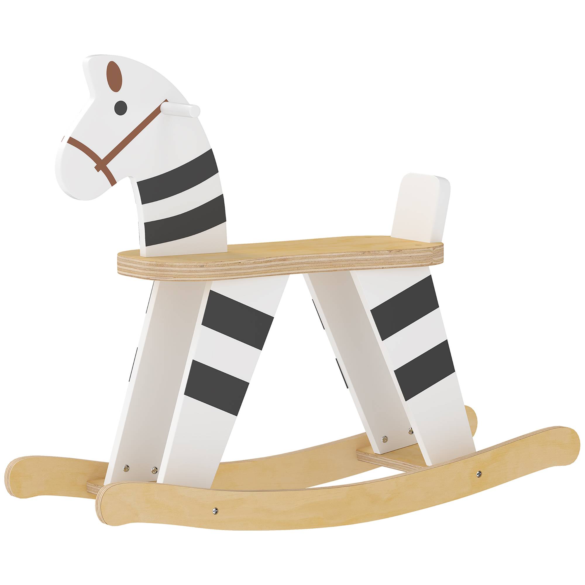 Cheval à Bascule pour Enfant, Jouet à Bascule pour Enfant avec Base en Bois et Dossier, 18 Mois à 3 Ans, Noir et Blanc - Image 2