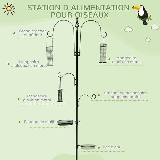 Station d'alimentation pour oiseaux acier noir 54.5 x 54.5 x 208 cm - PANGIVO - Image 6