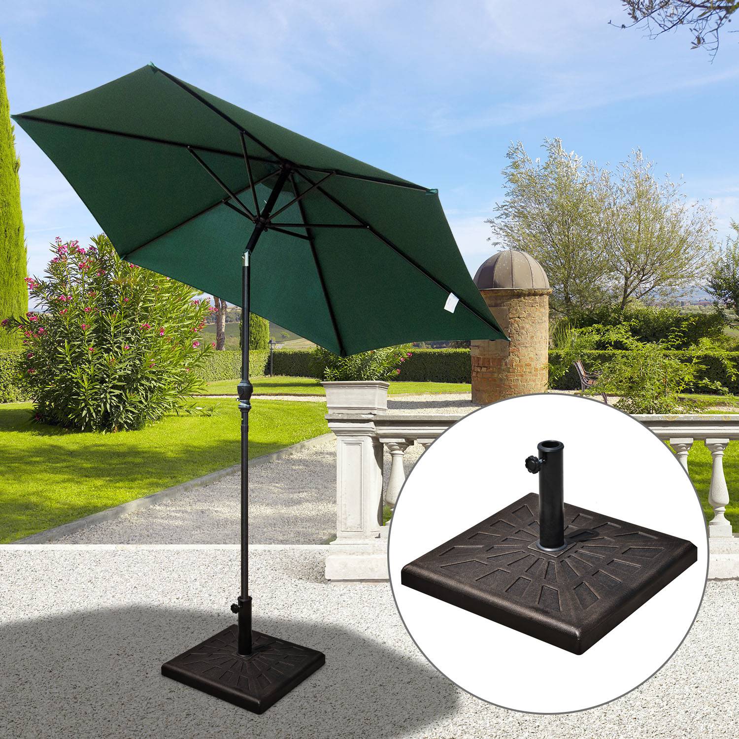 Base de parasol carrée en résine pour mâts Ø3,8/4,8 cm, 47x47x32 cm - Image 3