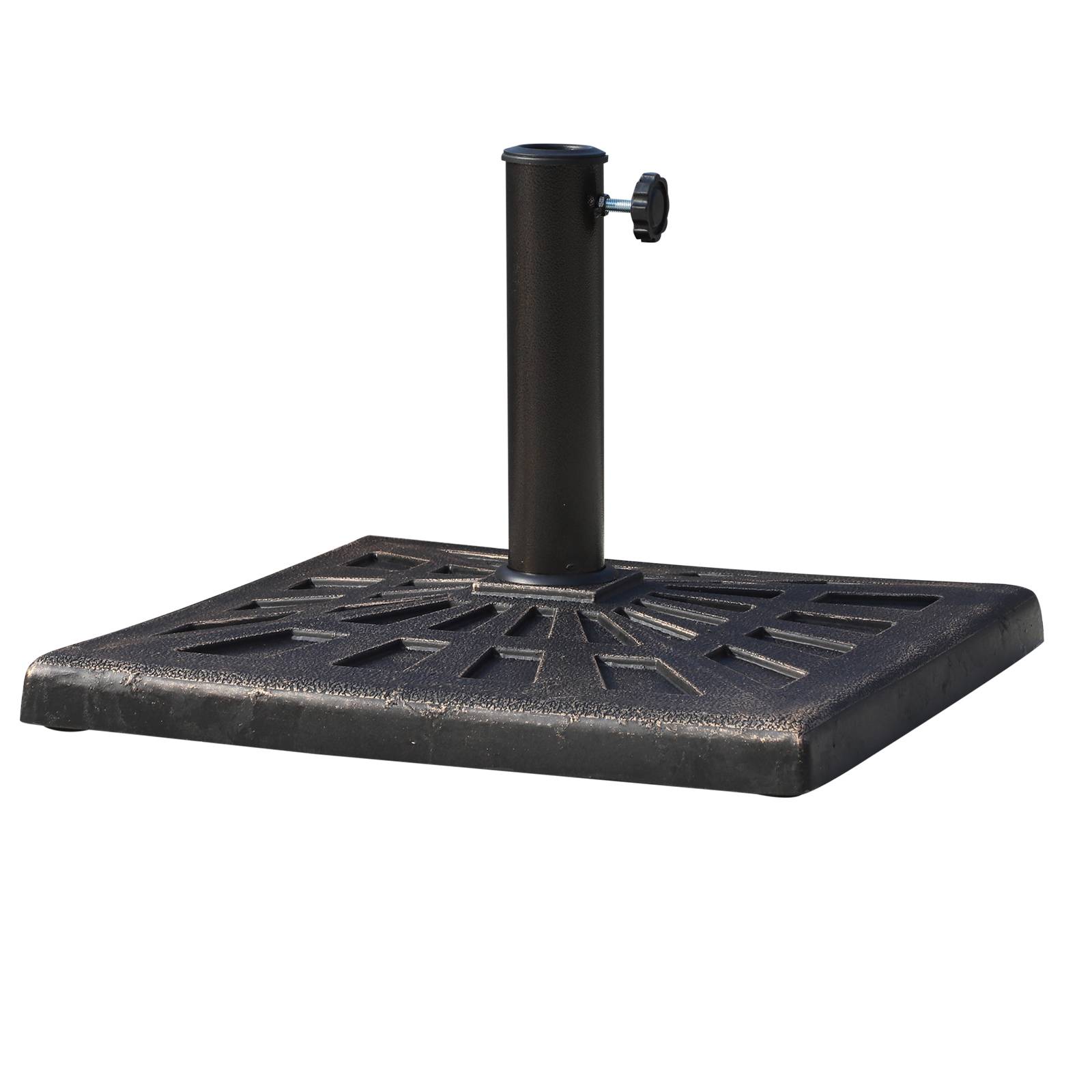 Base de parasol carrée en résine pour mâts Ø3,8/4,8 cm, 47x47x32 cm
