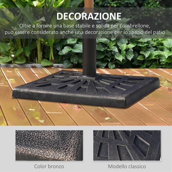 Base de parasol carrée en résine pour mâts Ø3,8/4,8 cm, 47x47x32 cm - Image 6