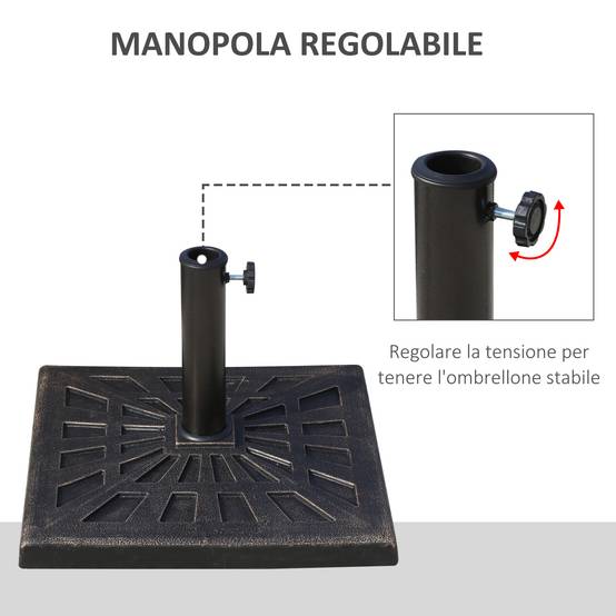 Base de parasol carrée en résine pour mâts Ø3,8/4,8 cm, 47x47x32 cm - Image 7