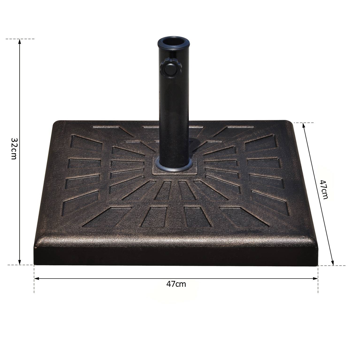 Base de parasol carrée en résine pour mâts Ø3,8/4,8 cm, 47x47x32 cm - Image 5