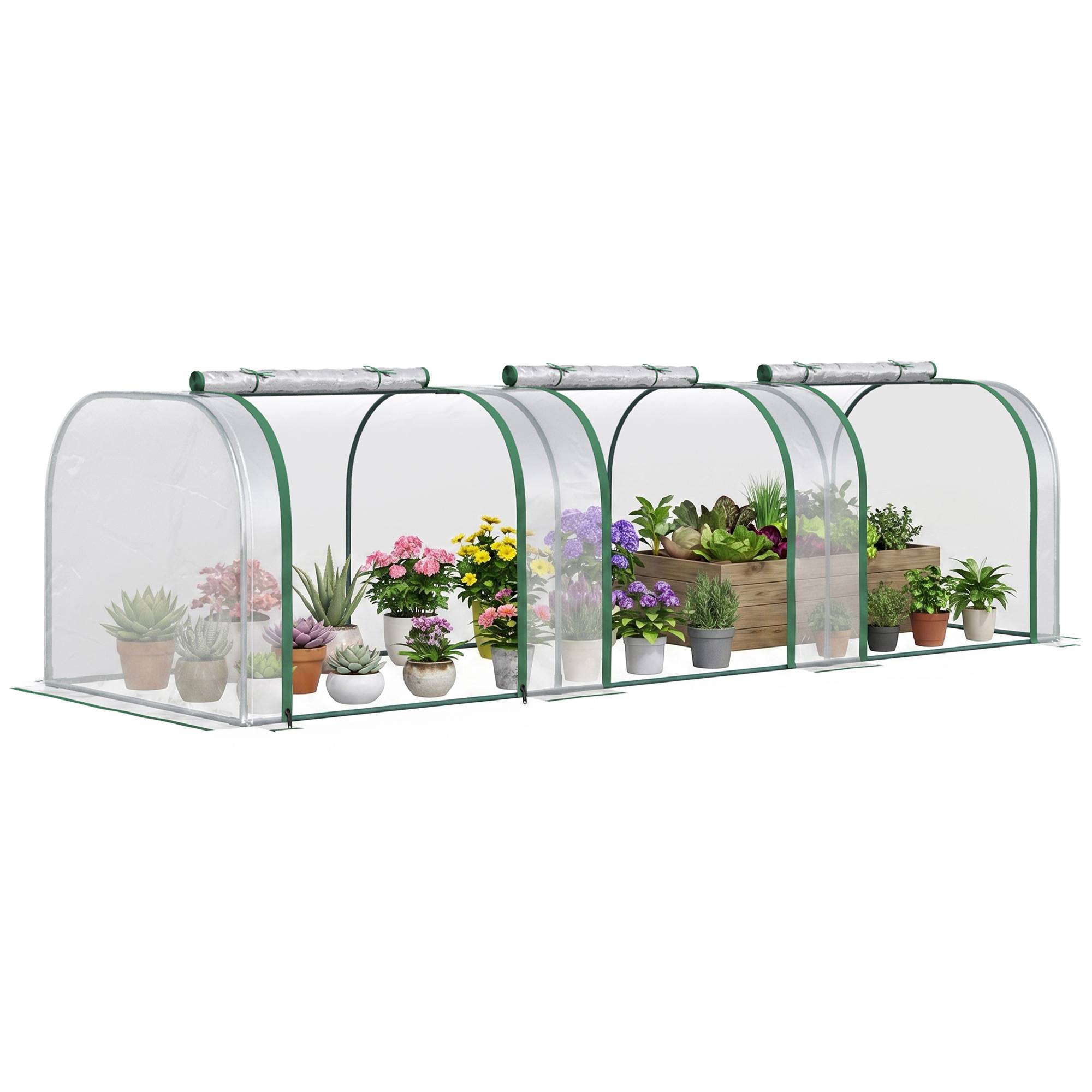 Maison Chic - Mini Serre de Jardin Serre à tomates 3x1x0,8H m Acier PVC 140 g/m² Anti-UV 3 fenêtres Vert et Transparent - Image 3