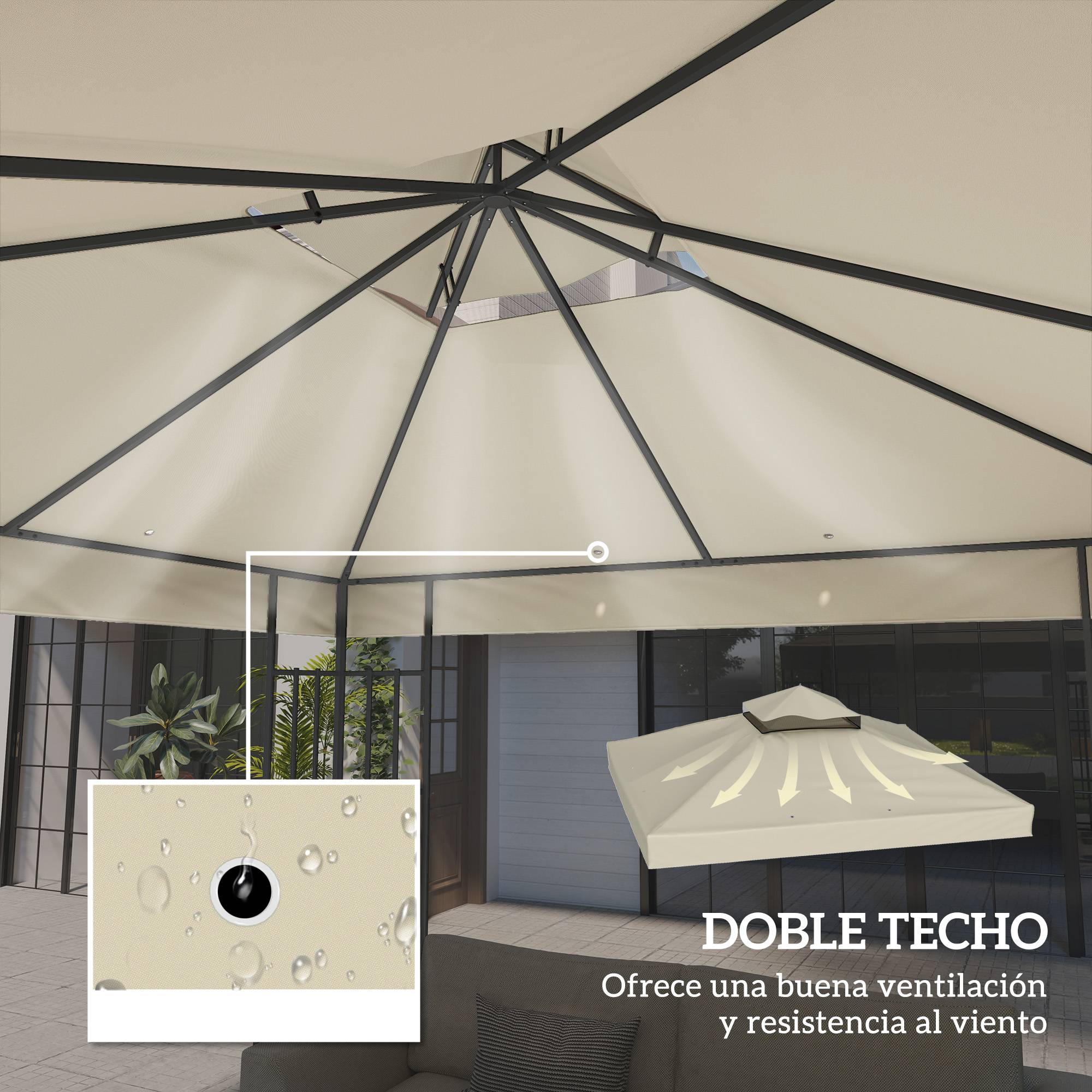 Toile de Rechange pour Tonnelle 3x3m Toile Oxford Protection UV Double Toit avec Drainage Crème - ComfortXL Outdoor Living - Image 6