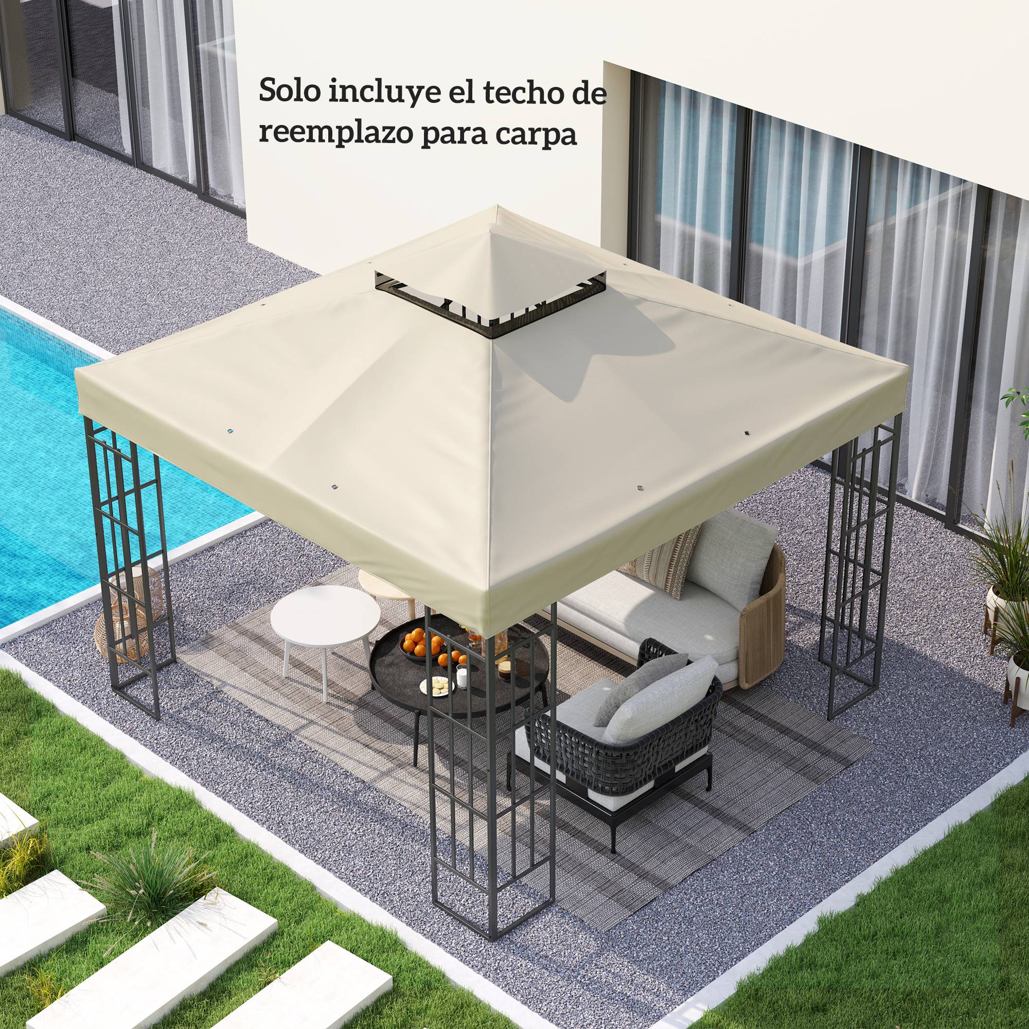Toile de Rechange pour Tonnelle 3x3m Toile Oxford Protection UV Double Toit avec Drainage Crème - ComfortXL Outdoor Living - Image 9