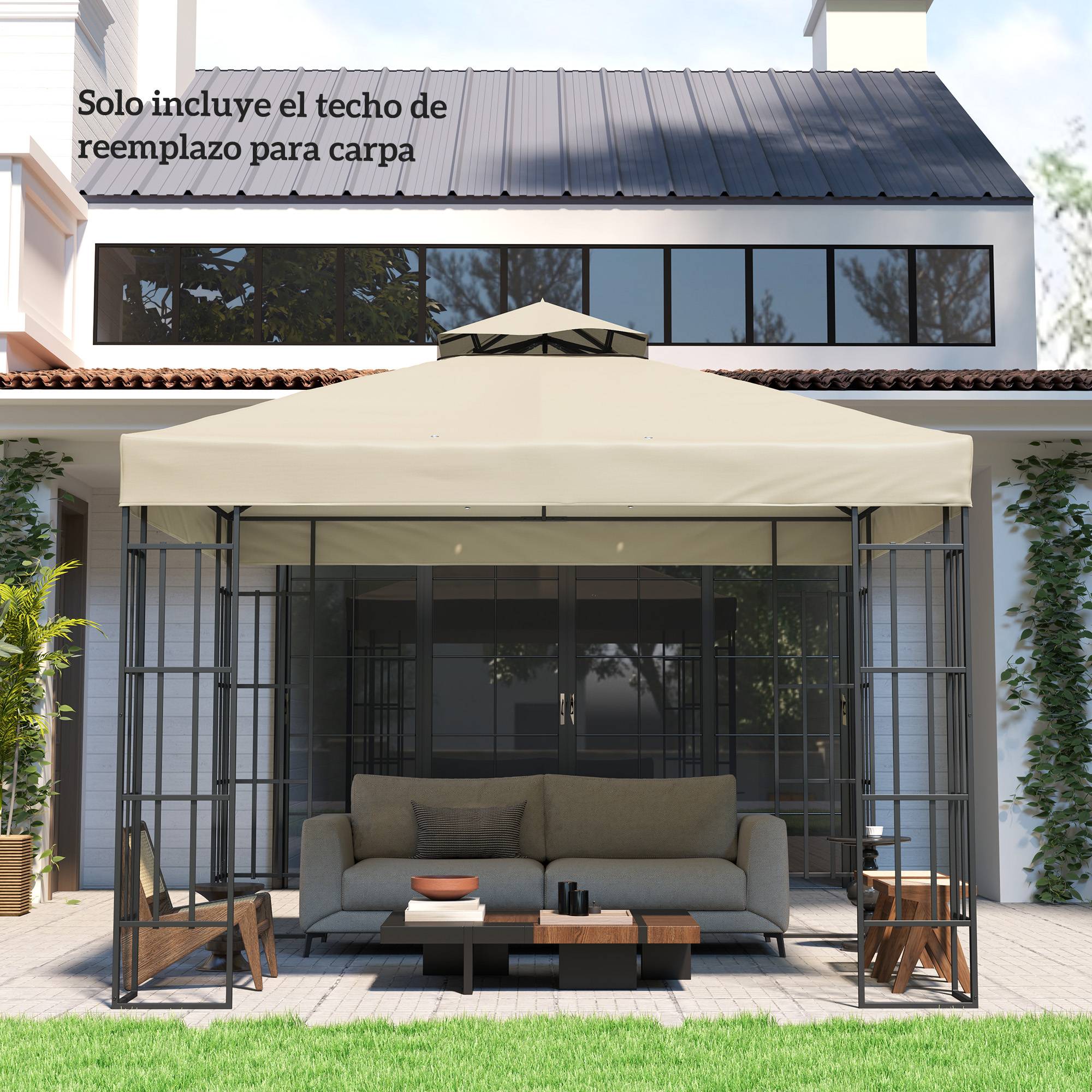Toile de Rechange pour Tonnelle 3x3m Toile Oxford Protection UV Double Toit avec Drainage Crème - ComfortXL Outdoor Living - Image 10