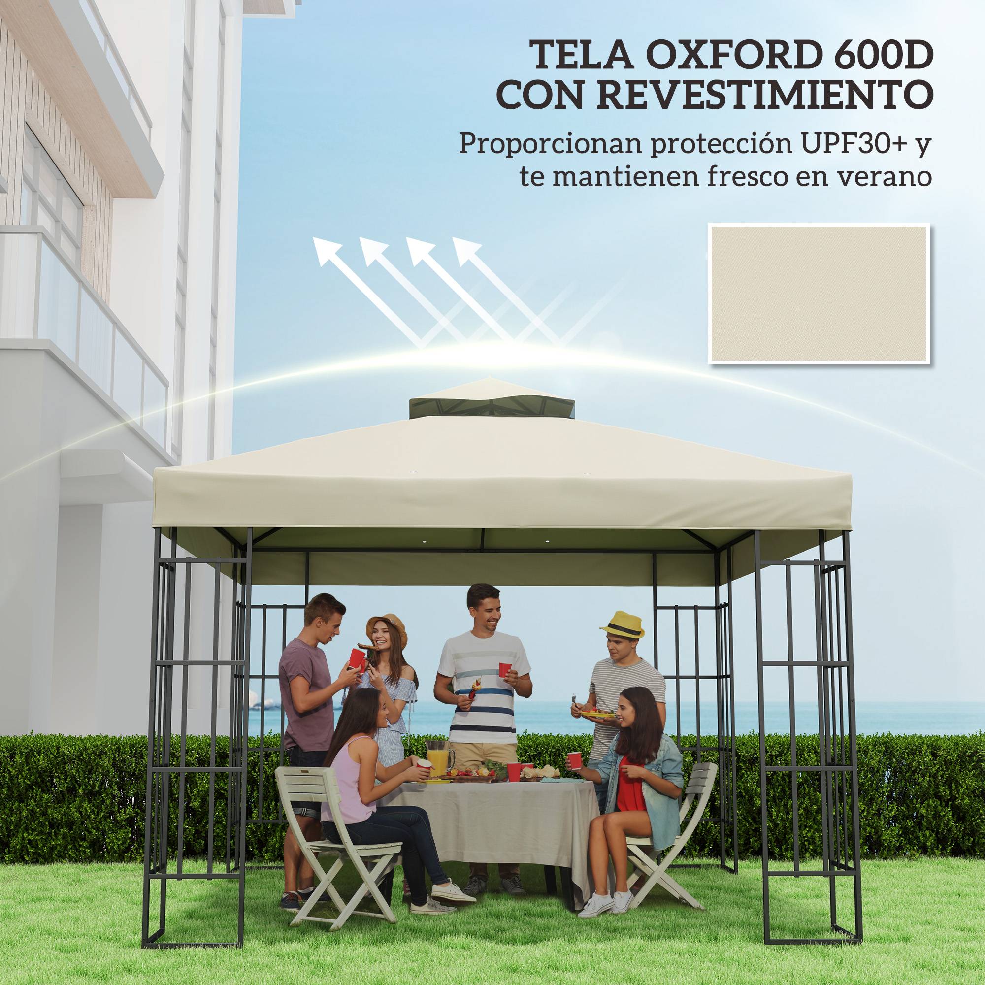 Toile de Rechange pour Tonnelle 3x3m Toile Oxford Protection UV Double Toit avec Drainage Crème - ComfortXL Outdoor Living - Image 8
