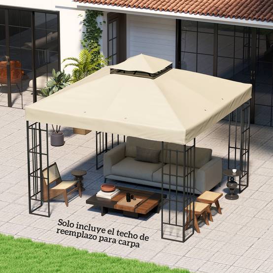 Toile de Rechange pour Tonnelle 3x3m Toile Oxford Protection UV Double Toit avec Drainage Crème - ComfortXL Outdoor Living - Image 4