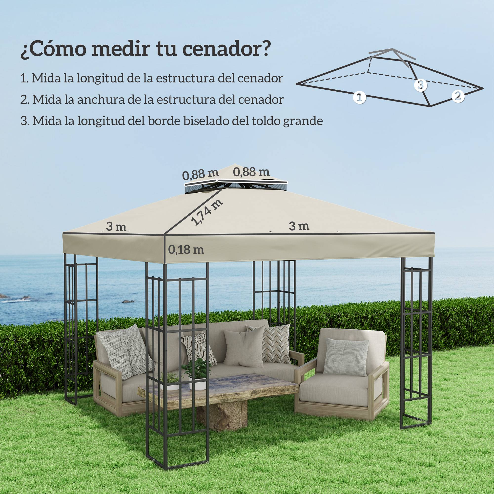 Toile de Rechange pour Tonnelle 3x3m Toile Oxford Protection UV Double Toit avec Drainage Crème - ComfortXL Outdoor Living - Image 5