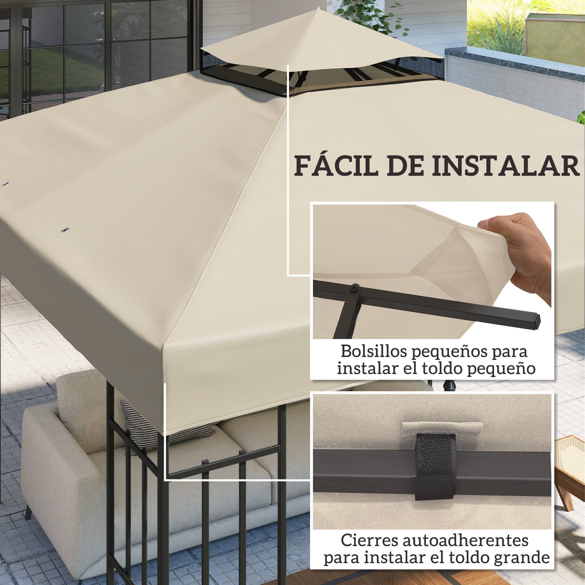 Toile de Rechange pour Tonnelle 3x3m Toile Oxford Protection UV Double Toit avec Drainage Crème - ComfortXL Outdoor Living - Image 7