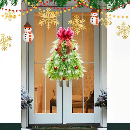 Guirlande de décoration pour sapin de Noël, avec lumières lumineuses Guirlande pour sapin de Noël, pour porte, clôture, décoration de fenêtre - Image 2