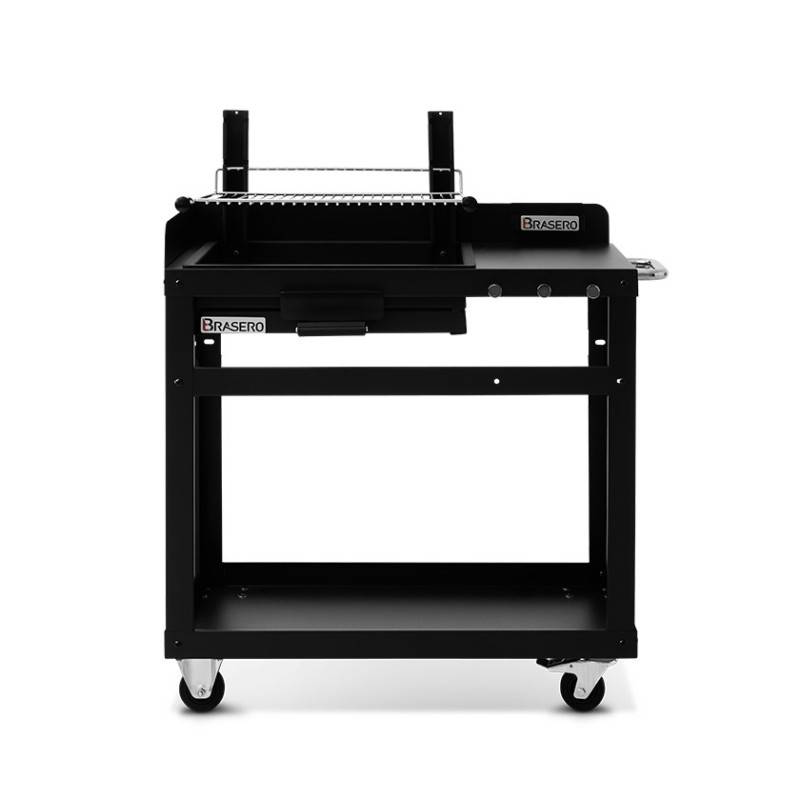 Brasero - Barbecue charbon Valencia - BRASERO - Grille de 54 x 48 cm réglable en hauteur - Chariot équipé, plan de travail - Image 10
