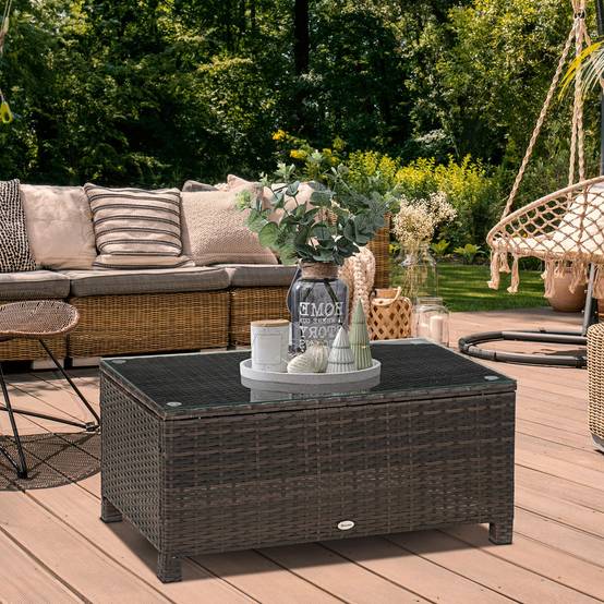 PANGIVO - Table basse de jardin résine tressée marron 85 x 50 x 39 cm - PANGIVO - Image 4