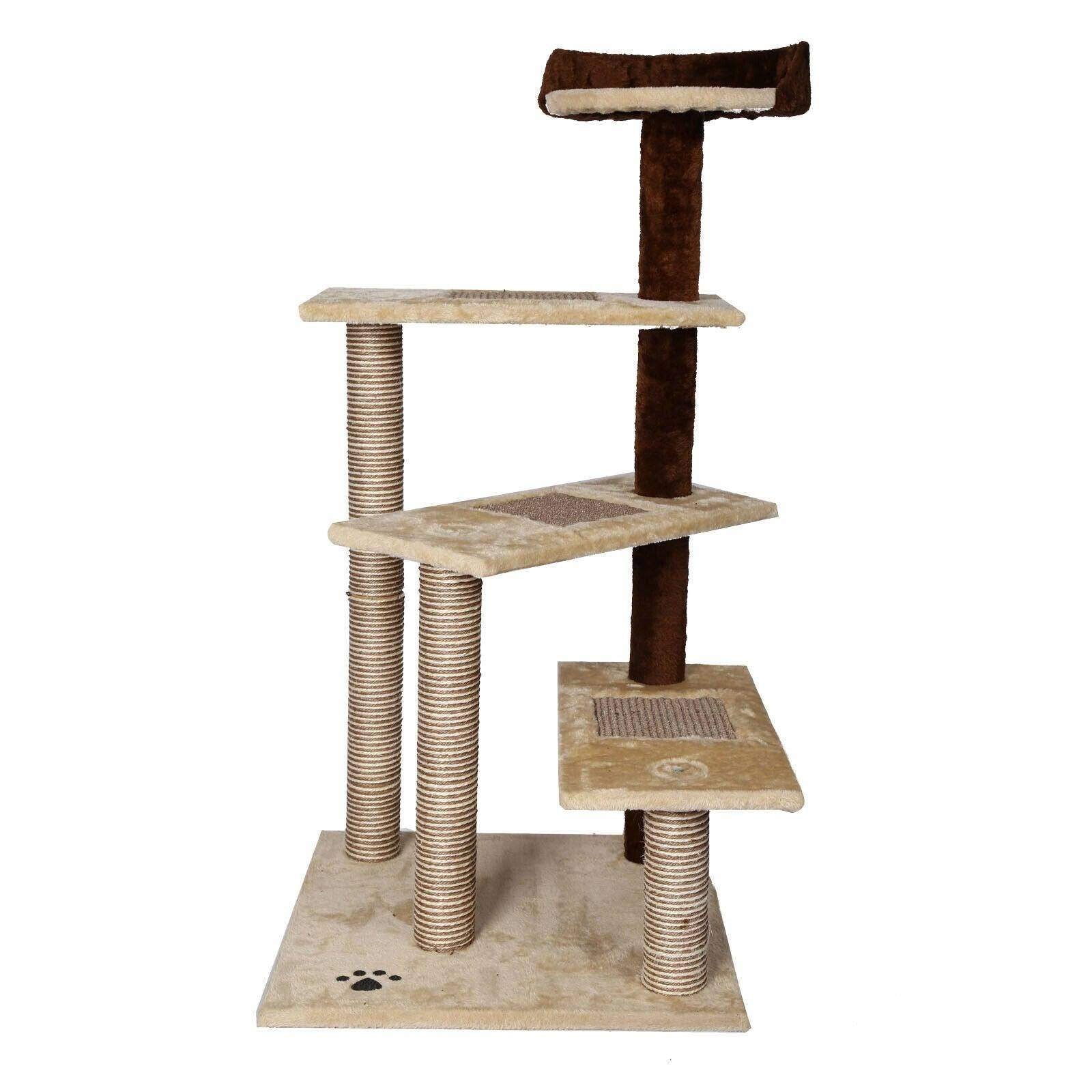 Arbre à chat 100 cm corde sisal bicolore griffoir grattoir jeux beige et marron - Image 1