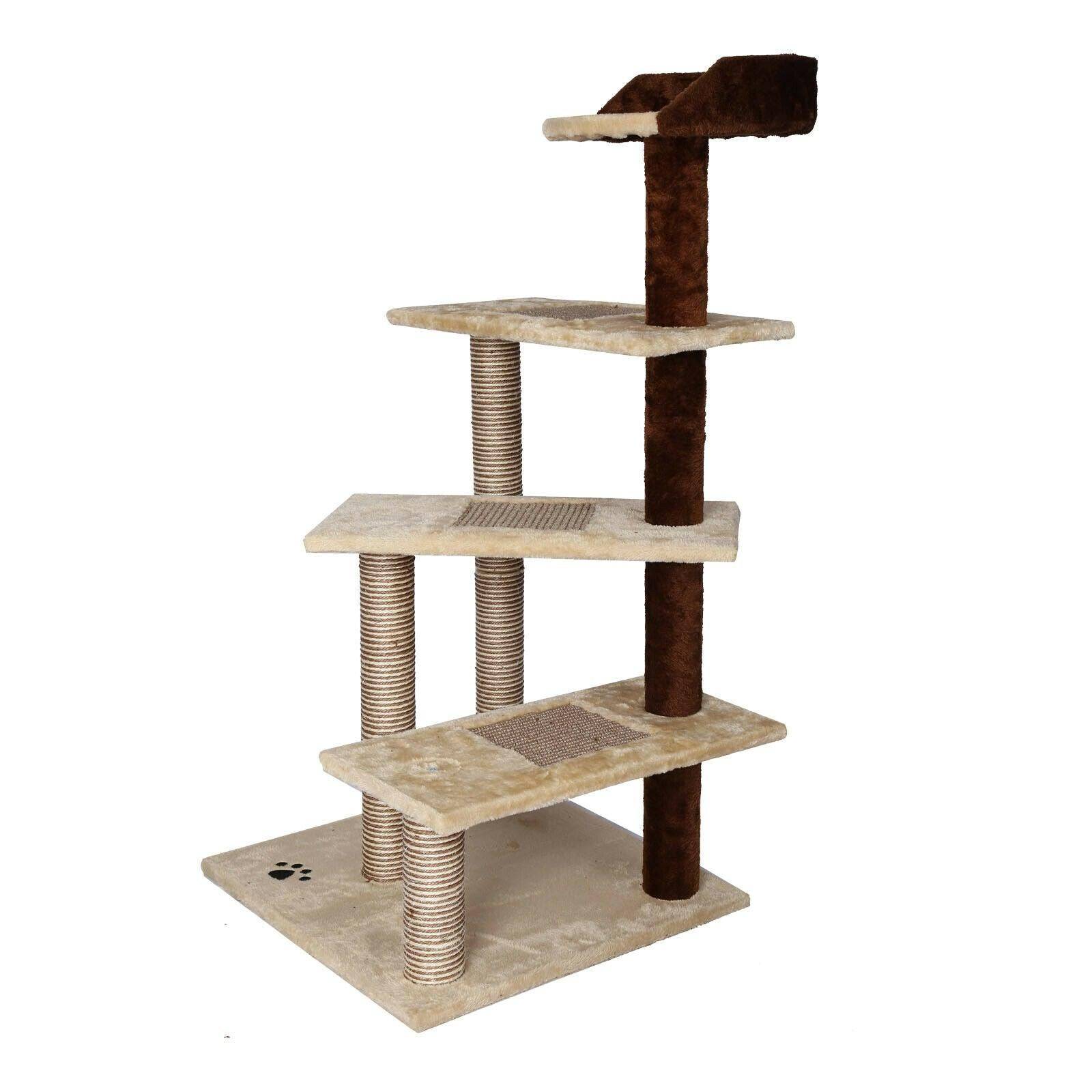 Arbre à chat 100 cm corde sisal bicolore griffoir grattoir jeux beige et marron - Image 2